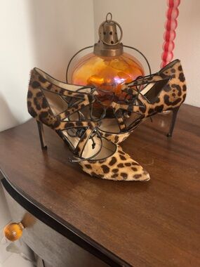 Manolo Blahnik Leopard Print Lace-Up Pointed Toe Heels - Women